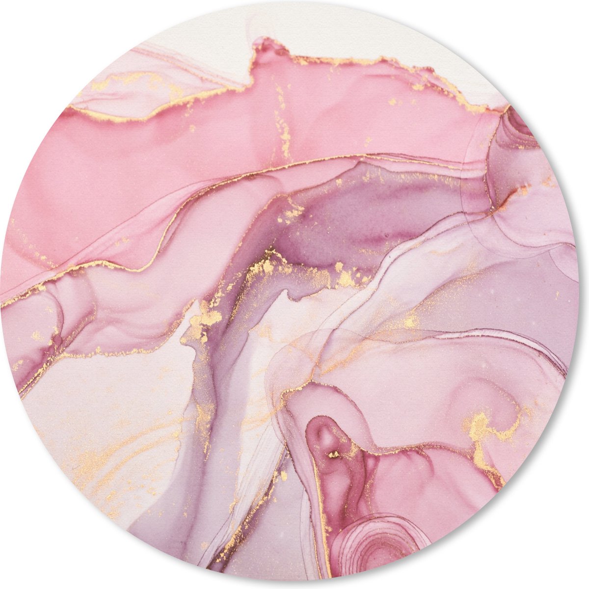 Muismat rond 40x40 cm - Mousepad Goud - Marmer print - Roze - Ronde muismatten