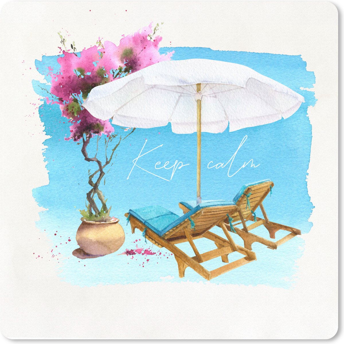 Muismat 30x30 cm - Mousepad Strandstoel - Parasol - Bloemen - Tekening - Muismatten