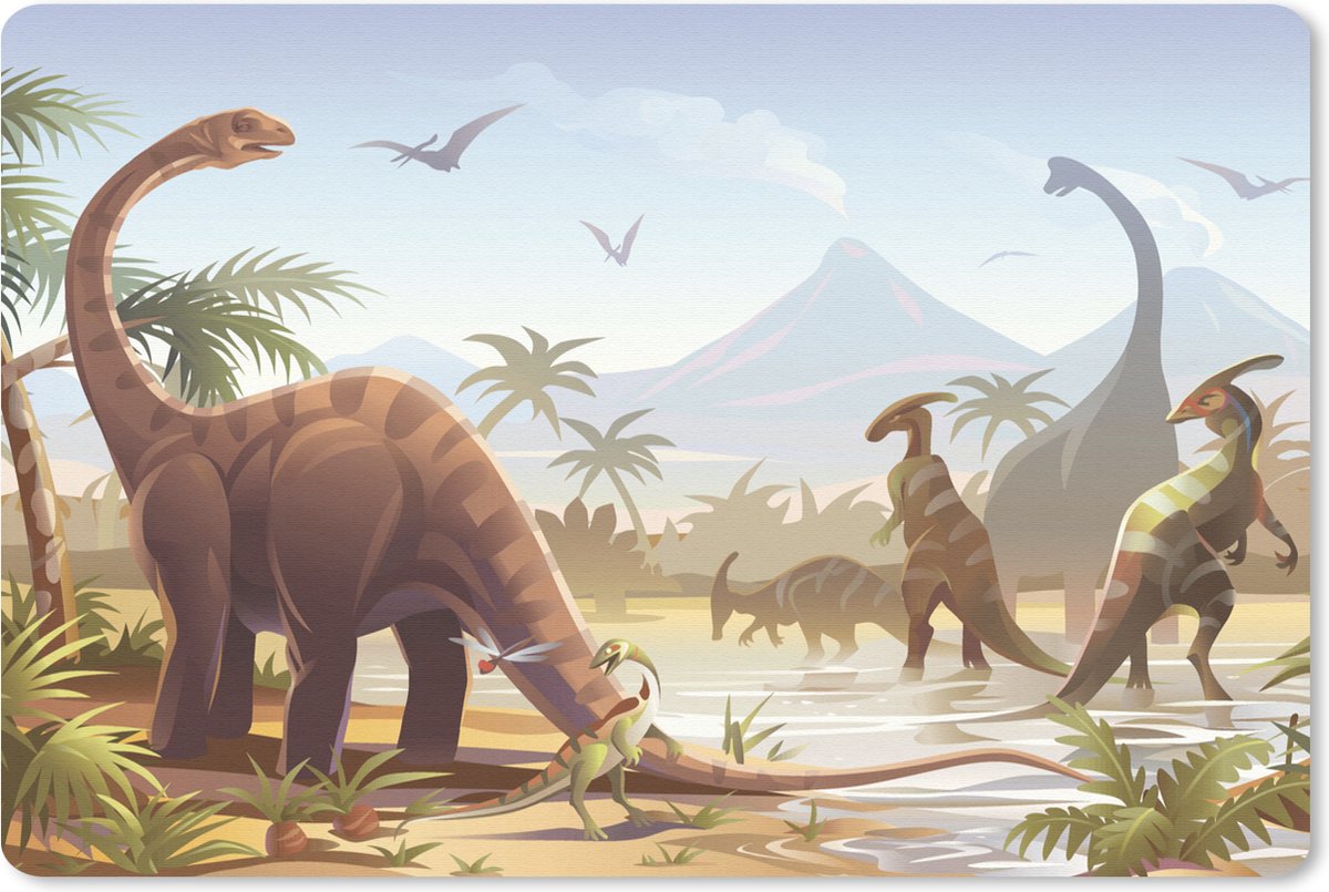 Muismat 27x18 cm - Mousepad Dinosaurus - Landschap - Tropisch - Kinderen - Jongens - Muismatten
