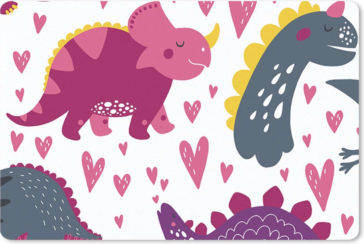 Muismat 27x18 cm - Mousepad Dino - Hart - Patronen - Roze - Meisjes - Dinosaurus - Muismatten