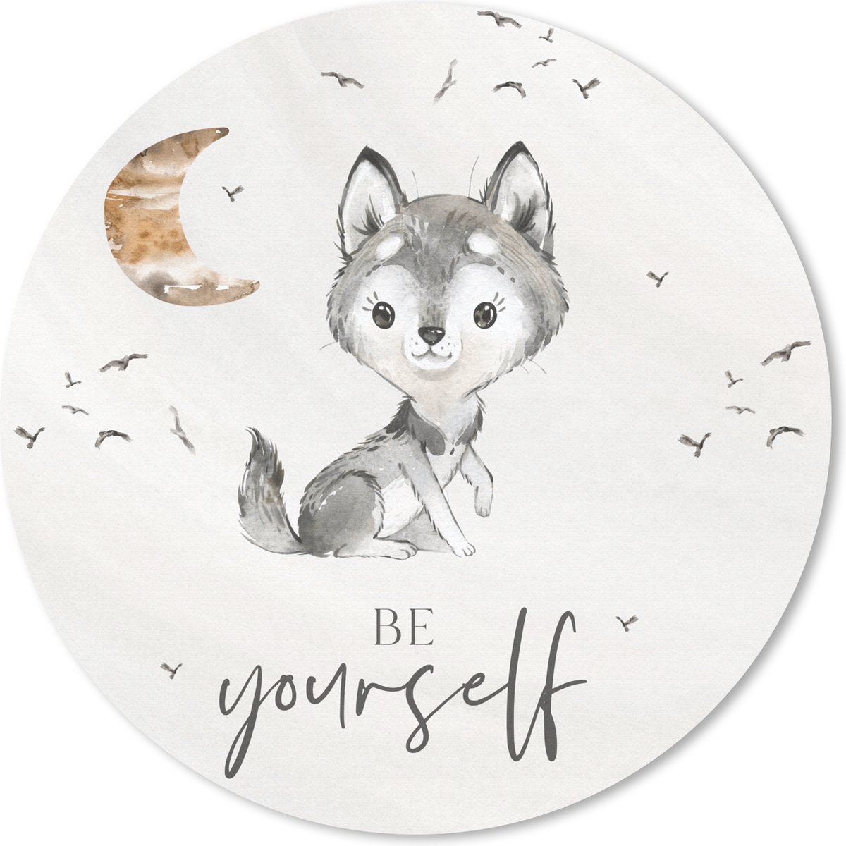 Muismat rond 50x50 cm - Mousepad Spreuken - Wolf - Be yourself - Kinderen - Jongens - Meisjes - Waterverf - Ronde muismatten