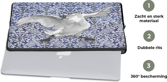 Housse pour ordinateur portable 15,6 pouces - Cygne - Art - Bleu de Delft - Peinture - Maîtres anciens - Housse pour ordinateur portable - Dimensions intérieures 39,5 x 29,5 cm - Dos noir
