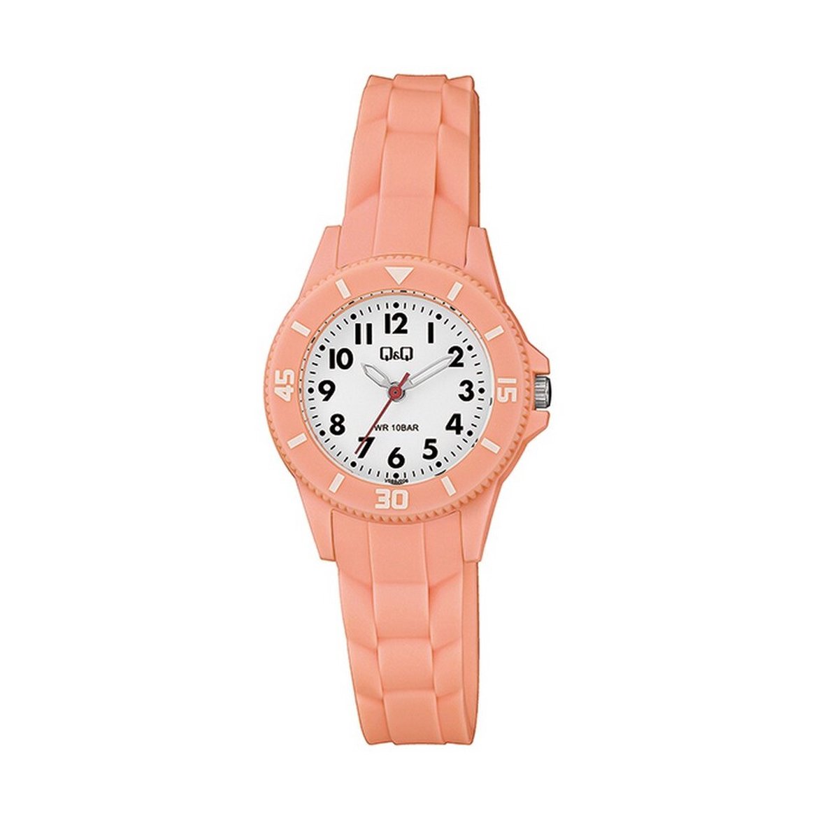 QQ VS66J006Y - Horloge - Sport - Analoog - Dames - Vrouwen - Kinderen - Unisex - Plastic band - Rond - Cijfers - Kunststof - Oranje - Wit - 10 ATM