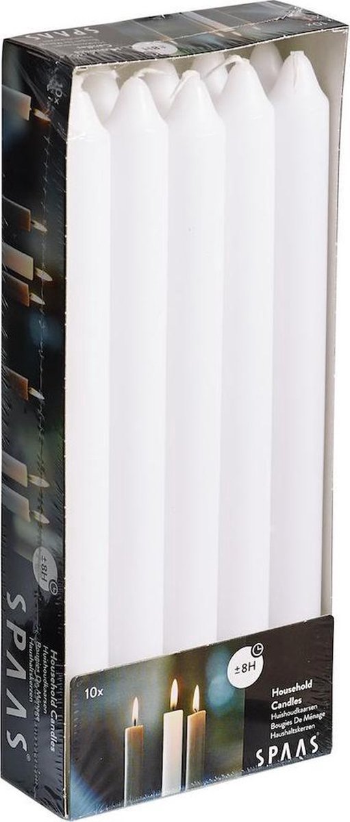 Spaas Dinerkaarsen wit - 10x stuks - 24 cm - 8 branduren - lange kaarsen - tafelkaarsen