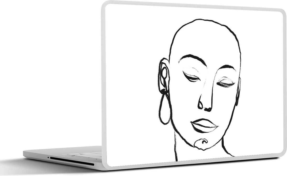 Laptop sticker - 17.3 inch - Vrouw - Zwart - Wit - Minimalisme - 40x30cm - Laptopstickers - Laptop skin - Cover
