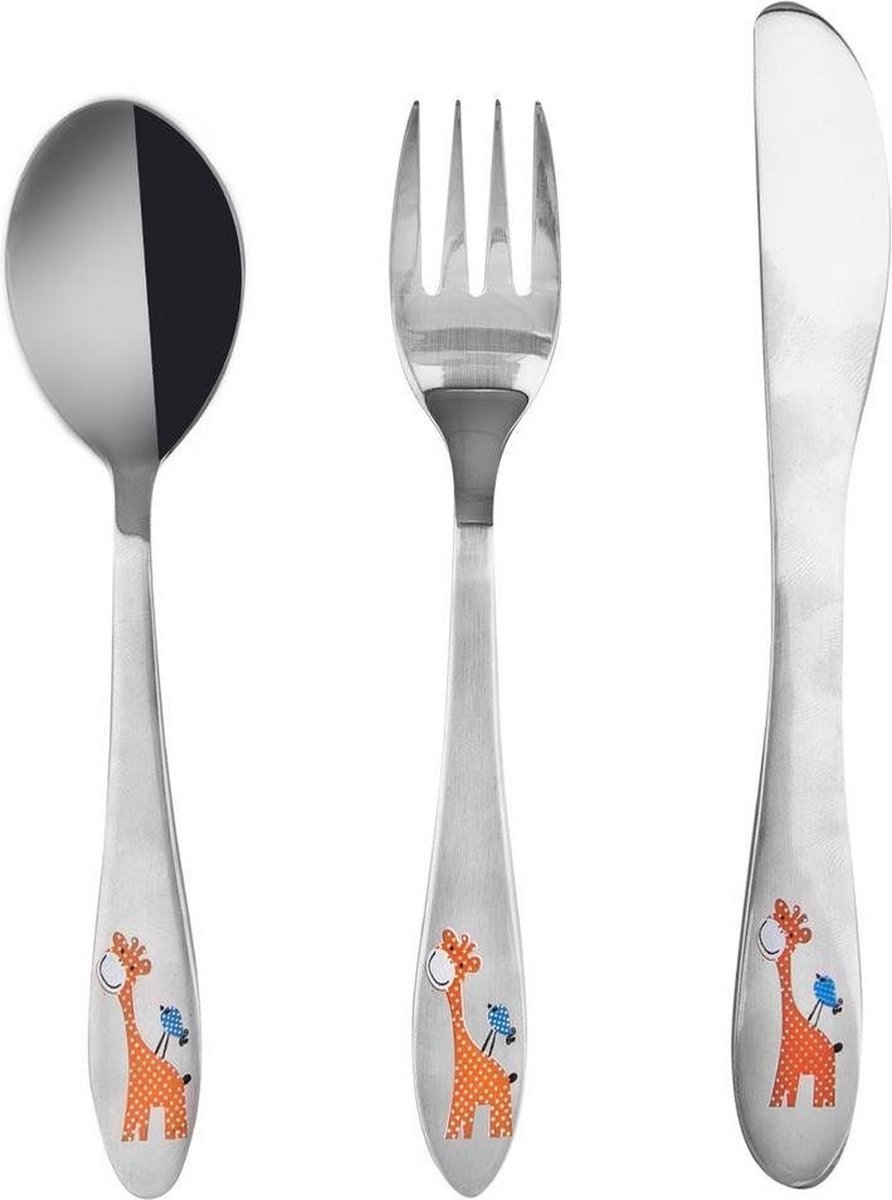 Goedkoopste Kinderbestek Set Edelstaal GIRAFFE 3 delig - Bestek voor Kinderen - Baby - Lepeltjes - Vorkjes - Vork - Mes - Lepel