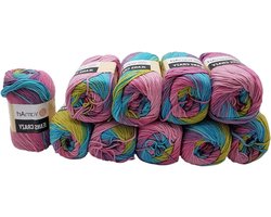 Breiwol YarnArt Jeans Crazy 8211 - 10 x 50 g - 55% katoen - Meerkleurig wol garen - Blauw Kiwi Roze Lila