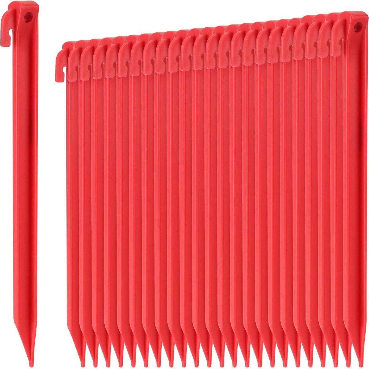 24x Kunststof Grondankers - Camping Tuin Strand - Haringtrekkergat - Rode Grondankers 30 cm