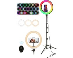 10 inch RGB LED Ringlicht met Statief voor Fotografie en Live Stream - 3 Wit licht 26 RGB Kleurverandering - 8 Helderheidsniveaus