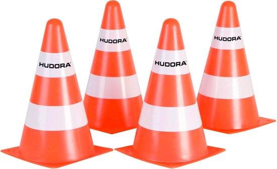 BIG Verkeerskegelset – 4 Pylonen – Wit/oranje – Flexibel Kunststof – Voor Speelparcours, Bobby-Car-race En Verkeerseducatie – Vanaf 1 Jaar