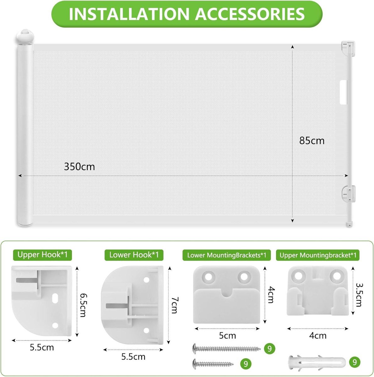 Extra brede uittrekbare traphek 350 cm - 84 cm hoog - één-klik slot