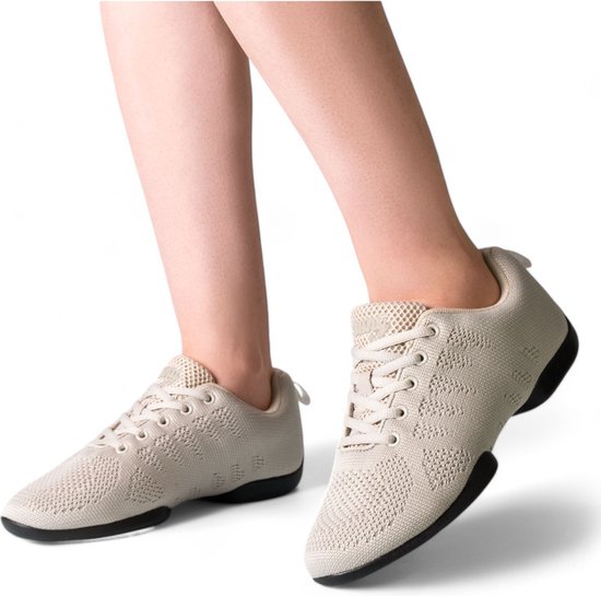 Anna Kern 180 Beige Baskets de Danse Femme avec Semelle Fendue - KRN20730 - Baskets de Danse Basses pour Salsa, Bachata, Latin, Entraînement - SUNY - Beige - 38