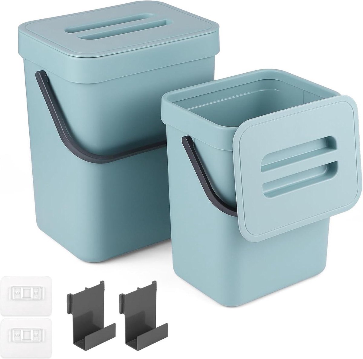 Compostemmer - Ophangbare Bio-Afvalemmer voor Keuken - 5 l + 3 l - Hangende Opslag - Afvalemmer met Deksel - Blauw