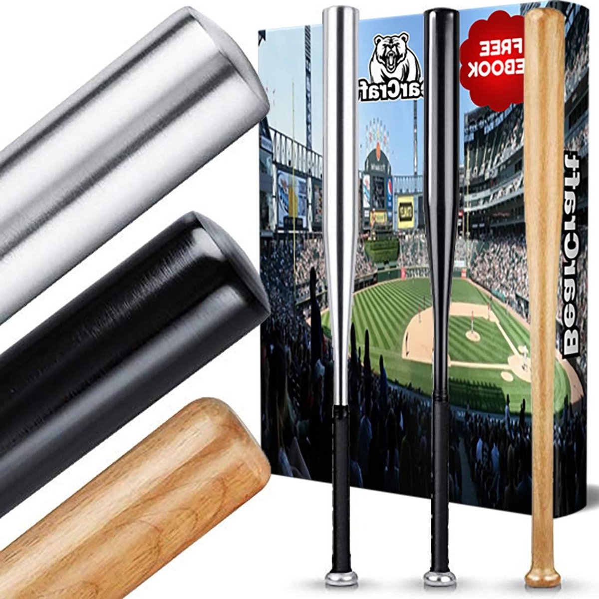 Houten of aluminium honkbalknuppel - 79 cm lengte voor zelfverdediging - solide afwerking (zwart 79)