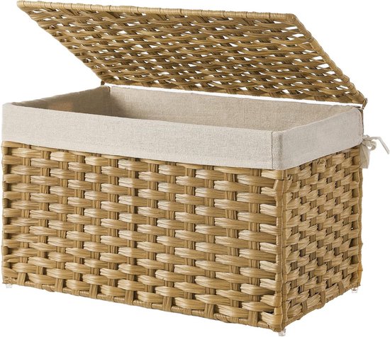 Calicosy - Wasmand - Natuurlijk Zeegras - Robuust natuurlijk materiaal - Waterbestendig - Met Deksel En Handgrepen - Badkamer, Bijkeuken, Slaapkamer - Groot Afmetingen - D 40 x H 60 cm