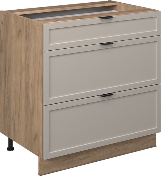 Vicco Fame-Line Keukenonderkast – 80 cm met 3 laden, zonder werkblad GrijsBeige