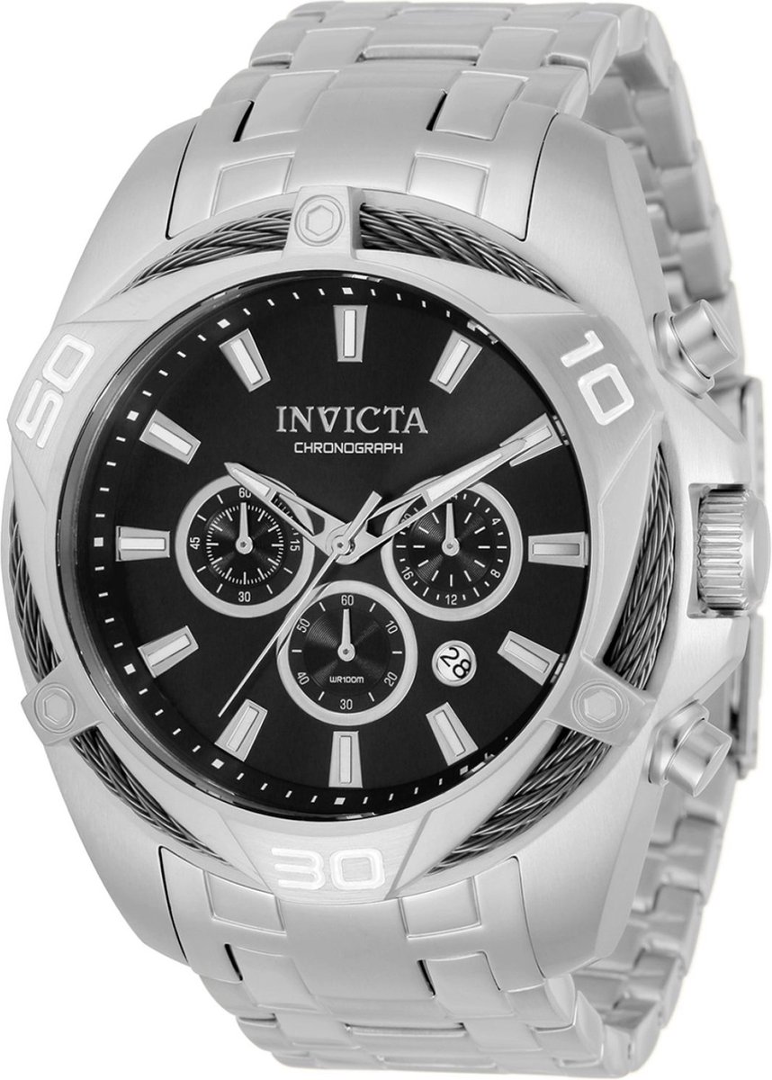 Invicta Bolt 34118 Heren Horloge - Waterdicht - Analoog - Quartz Uurwerk - Roestvrij Staal met grijze Wijzerplaat -50mm