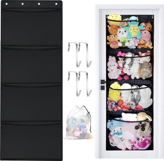 Knuffeldier, opbergnet, knuffeldier, speelgoed, hangmat, boho, macramé, handgeweven katoenen touw, hangend, speelgoed, organizer, verstelbaar, opslag, decoratie voor kinderkamer (2 etages