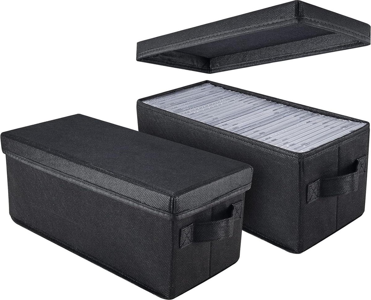 Pack of 2 CD Storage Boxes - CD Case Holder for 30 Full Jewel Cases - Black