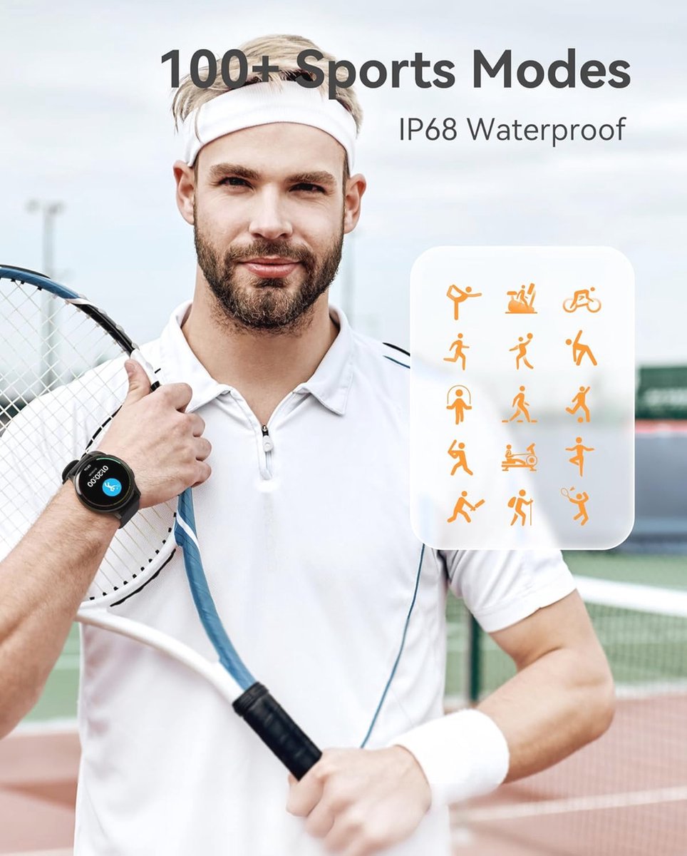 Montre Connectée Homme 1,43" AMOLED - Appels Bluetooth, IP68 étanche, 170+ Modes Sport, Suivi Santé - Compatible Android/iOS - 9