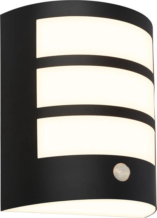 BRILONER - LED wandlamp zonder stroomaansluiting met bewegingsmelder, schemersensor, 20 sec. timer, oplaadbare wandlamp, buitenwandverlichting, buitenlamp, 18x15x7 cm, zwart
