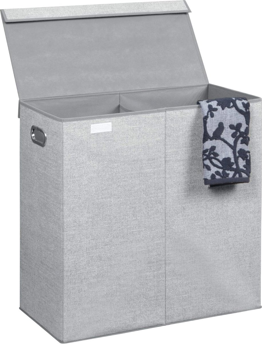 Goedkoopste Opvouwbare Wasmand met 2 Vakken en Jutepatroon - Grijs