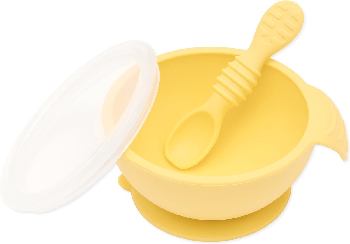 Bumkins - Silicone First Feeding Set | Siliconen Eerste Baby Eetset (Kom met Deksel + Lepel) - Pineapple
