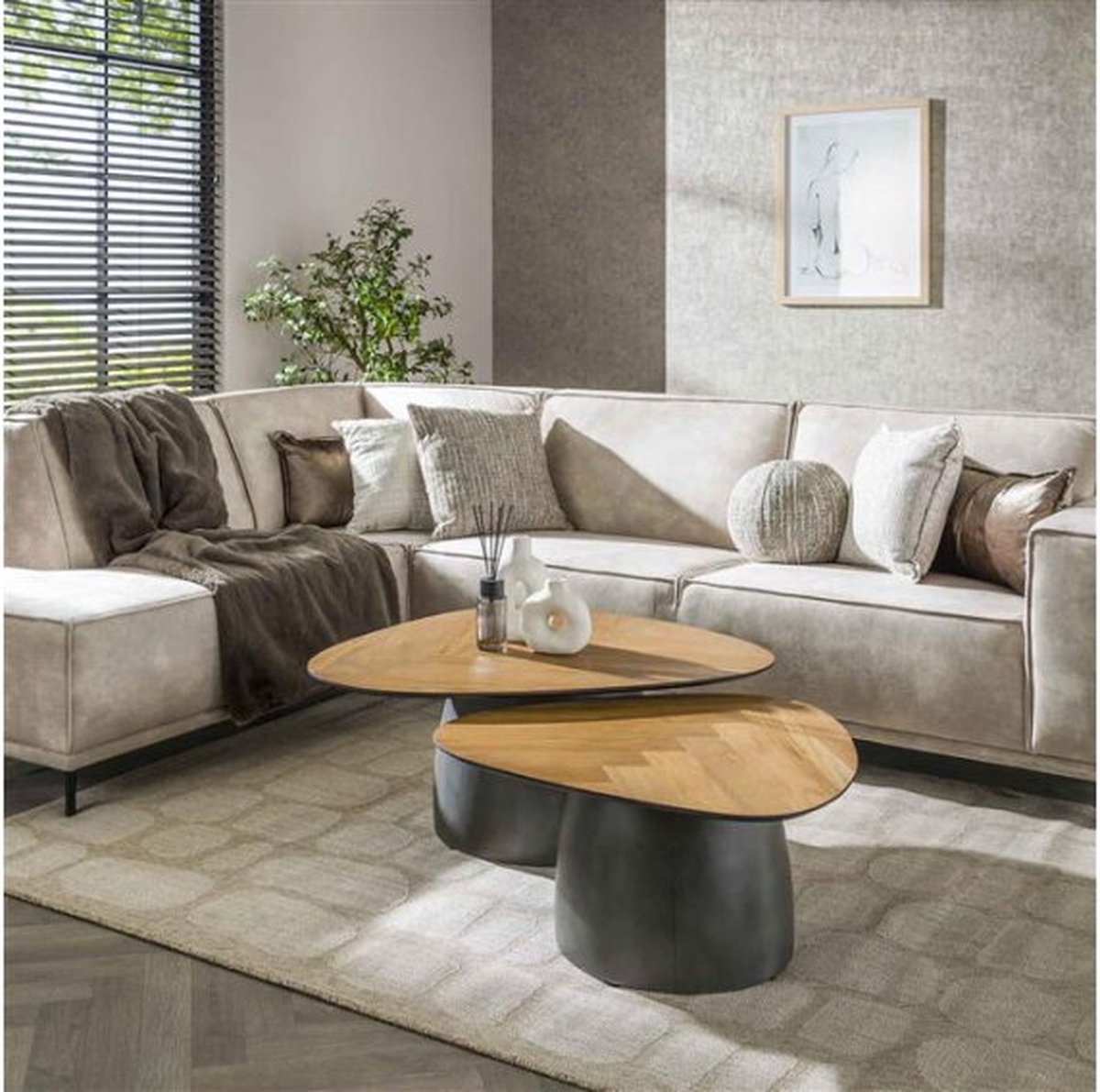 Salontafel set/2 infinite - Gerecycled teakhout fineer