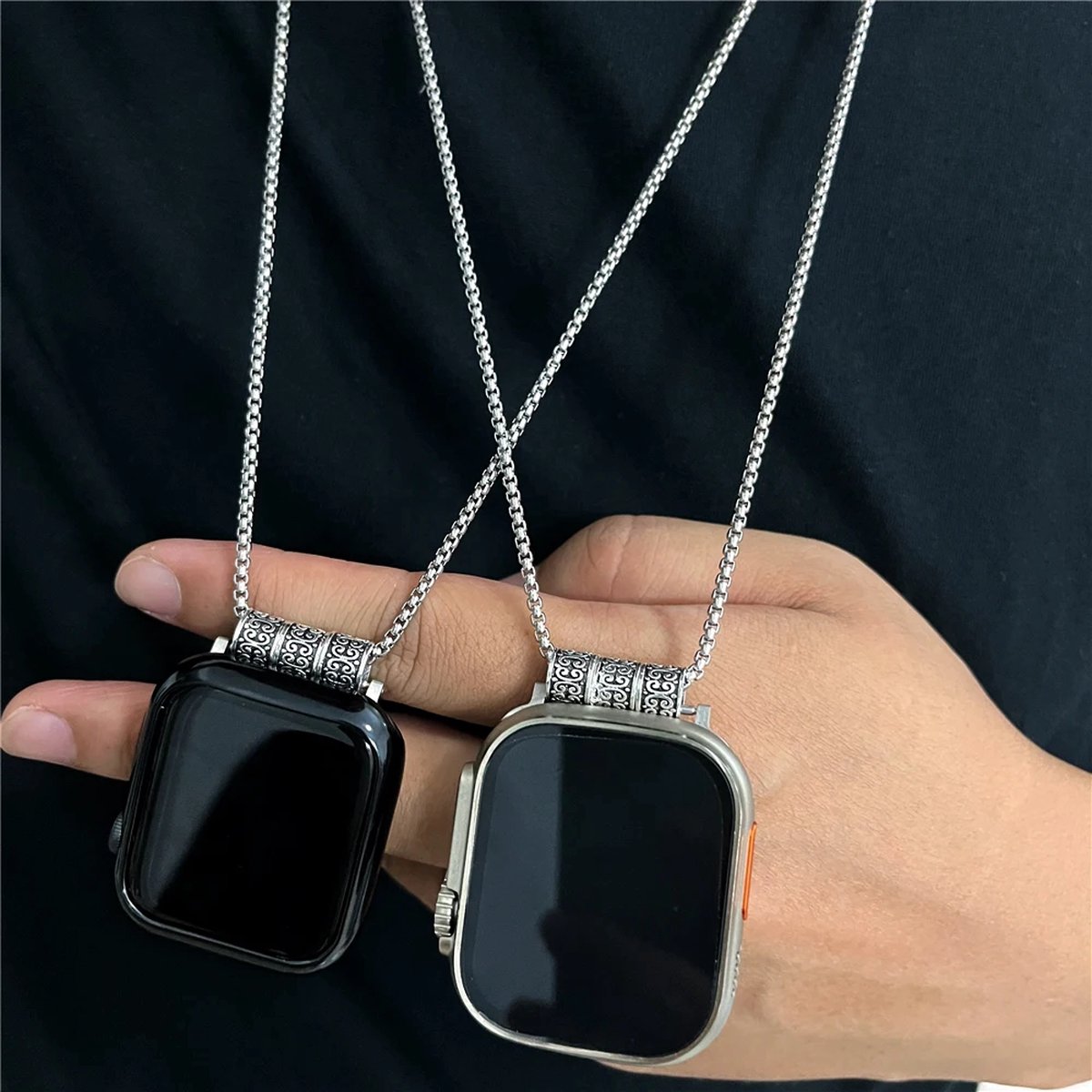 Luxe RVS Armband geschikt voor Apple Watch - Elegante Pendant Armband voor Apple Watch Ultra en iWatch Series 4 t-m 9, Verstelbaar, Geschikt voor 40mm-45mm