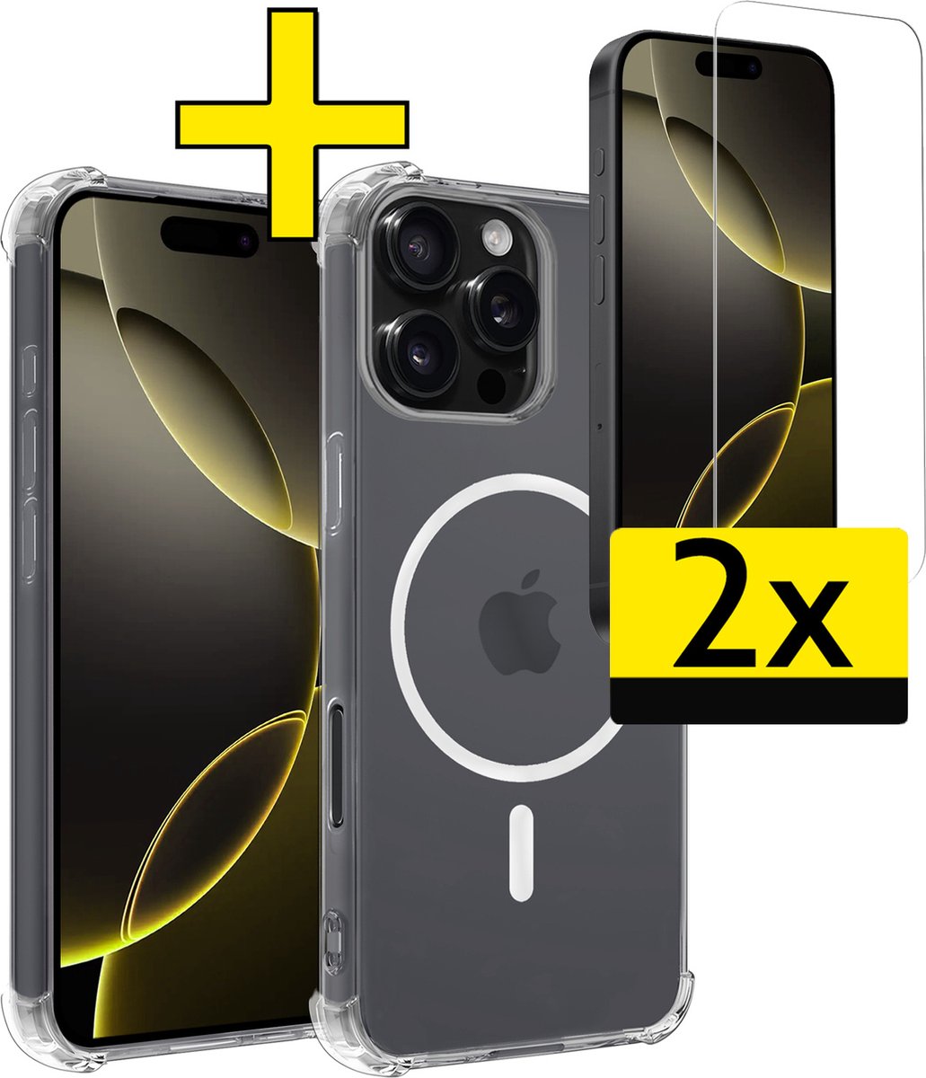 Hoesje - Met 2x Screenprotector - Geschikt voor Apple iPhone 16 Pro Max - Magsafe Compatible - Sterk & Shockproof - Back Cover - Shock Proof Case - Telefoon Hoes - Telefoonhoesjes - Transparant