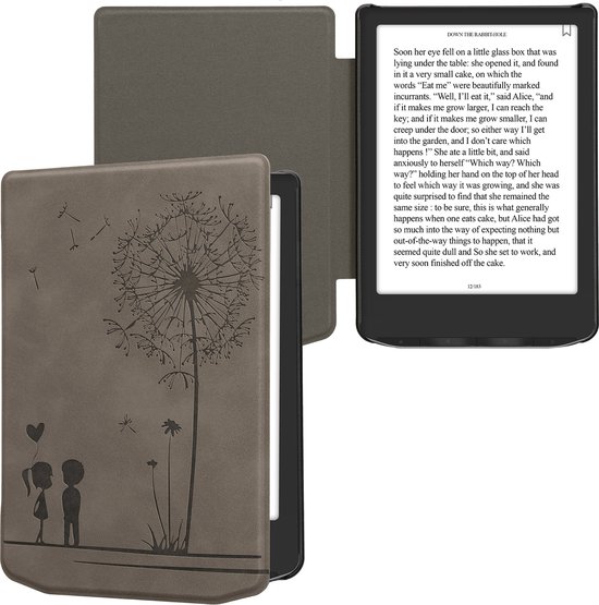 kwmobile e-reader hoesje geschikt voor Pocketbook Verse / Verse Lite / Verse Pro / Color / Vivlio Light/Light HD hoes - Ereader flip case met standaard - Kunstleren e reader cover - Paardenbloemen Liefde design in grijs van Merkloos — afbeelding 3