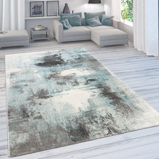 Paco Home Vloerkleed voor de woonkamer, effen, eenvoudig en modern, laagpolig, verschillende Grootte/kleuren, afmetingen: 60 x 100 cm, kleur: turquoise