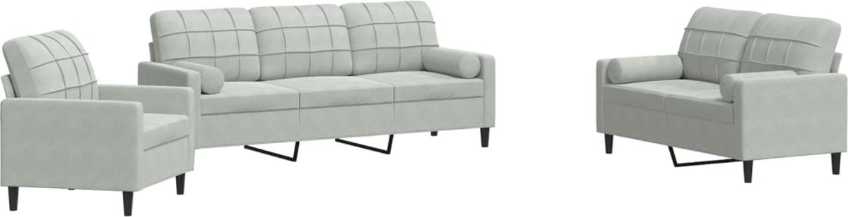 vidaXL - 3-delige - Loungeset - met - kussens - en - bolsters - fluweel - lichtgrijs