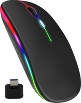 Draadloze LED Bluetooth Muis - Ergonomisch - RGB - Laptop en Gaming - Draadloos - Zwart - Met USB-C hub