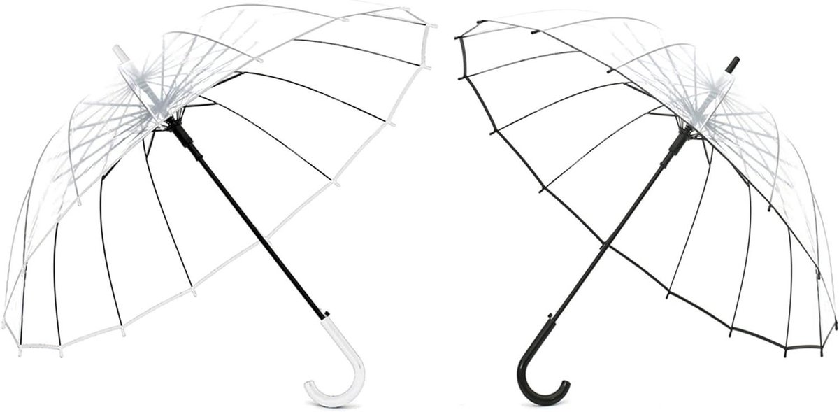 Transparante lange bruiloftsparaplu XXL - 120 x 97 cm met openingsmechanisme en ergonomische handgreep - Set van 2 (zwart en wit)