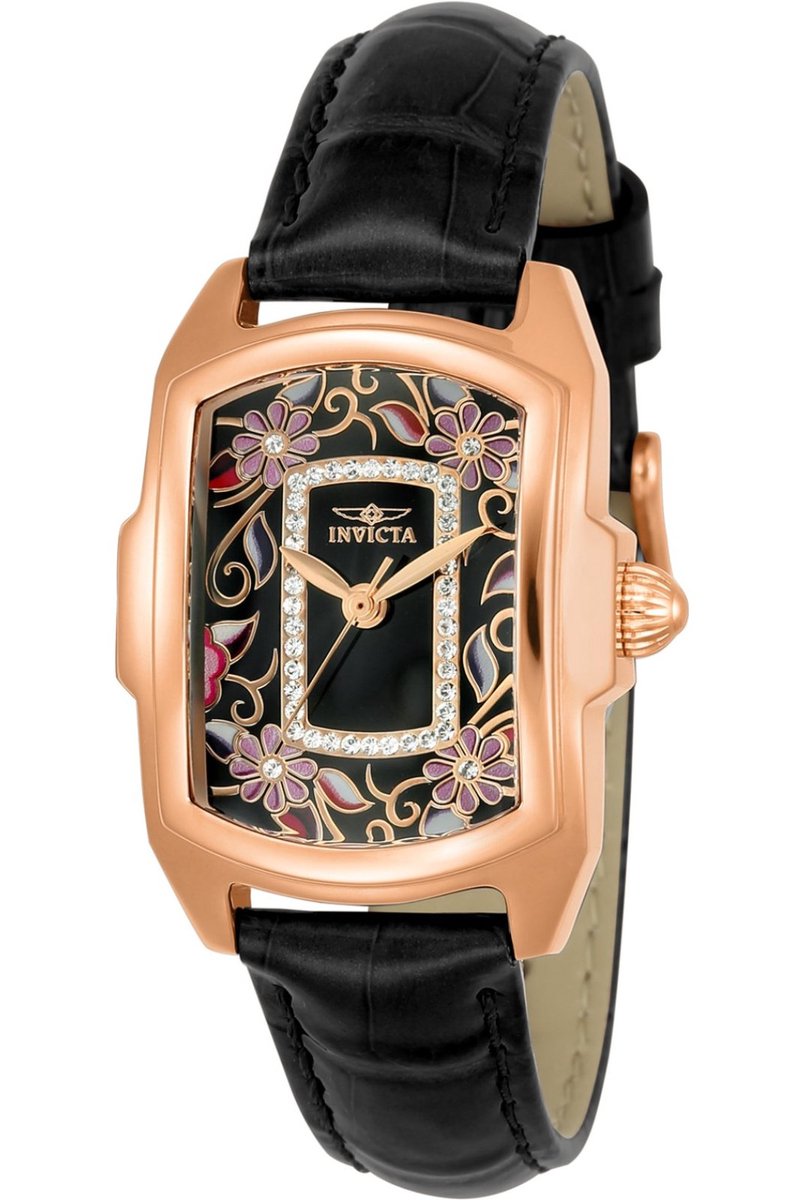 Invicta Lupah 23221 Dames Horloge - Waterdicht - Analoog - Quartz Uurwerk - Roestvrij Staal met zwarte Wijzerplaat - 29mm