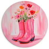 WallCircle® Wandcirkel 60x60 cm - Muurcirkel Roze - Bloemen - Cowboy - Muurdecoratie woonkamer - Wanddecoratie slaapkamer - Kamer decoratie accessoires - Ronde schilderijen