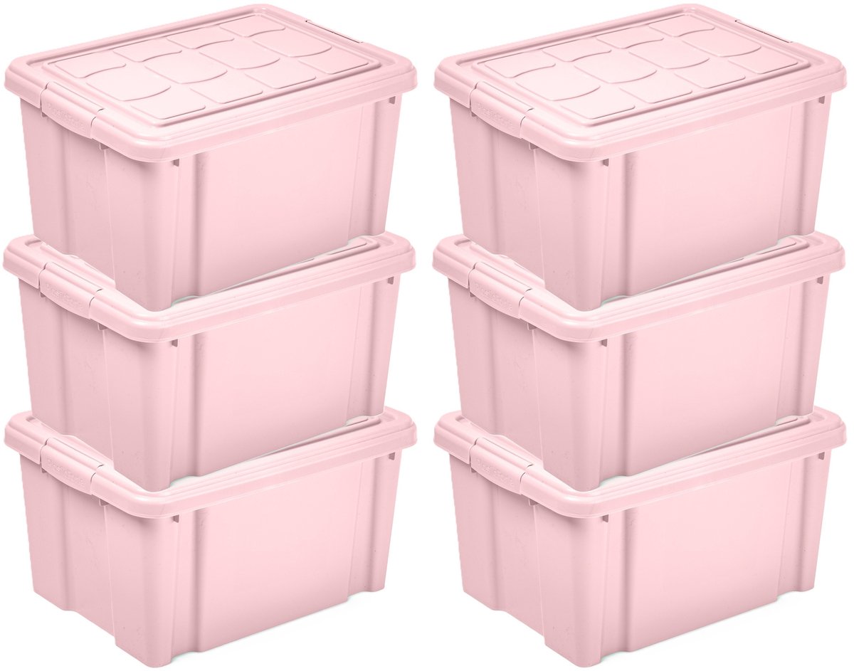 PLASTICFORTE Multi Storage Opslagbox met deksel - 6x - roze - 16 liter - 40 x 30 x 21 cm - kunststof - opbergdoos - opbergen