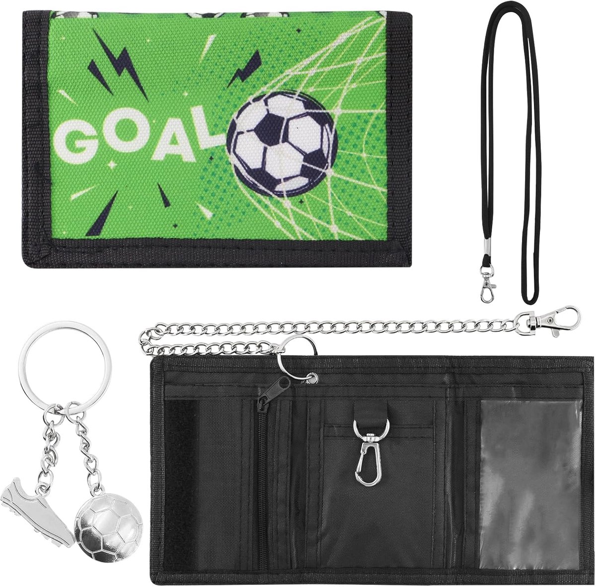 Ibenzoa® Duurzame Opvouwbare Kinderportemonnee met Voetbal Sleutelhanger - Veilig en Functioneel Ontwerp
