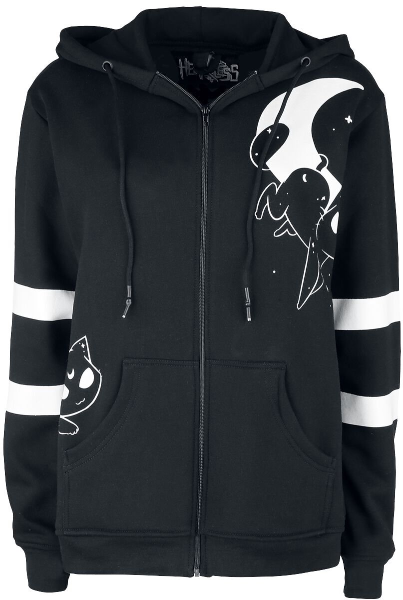 Heartless Moon Cats Hood Dames Vest met capuchon - zwart/wit - XL