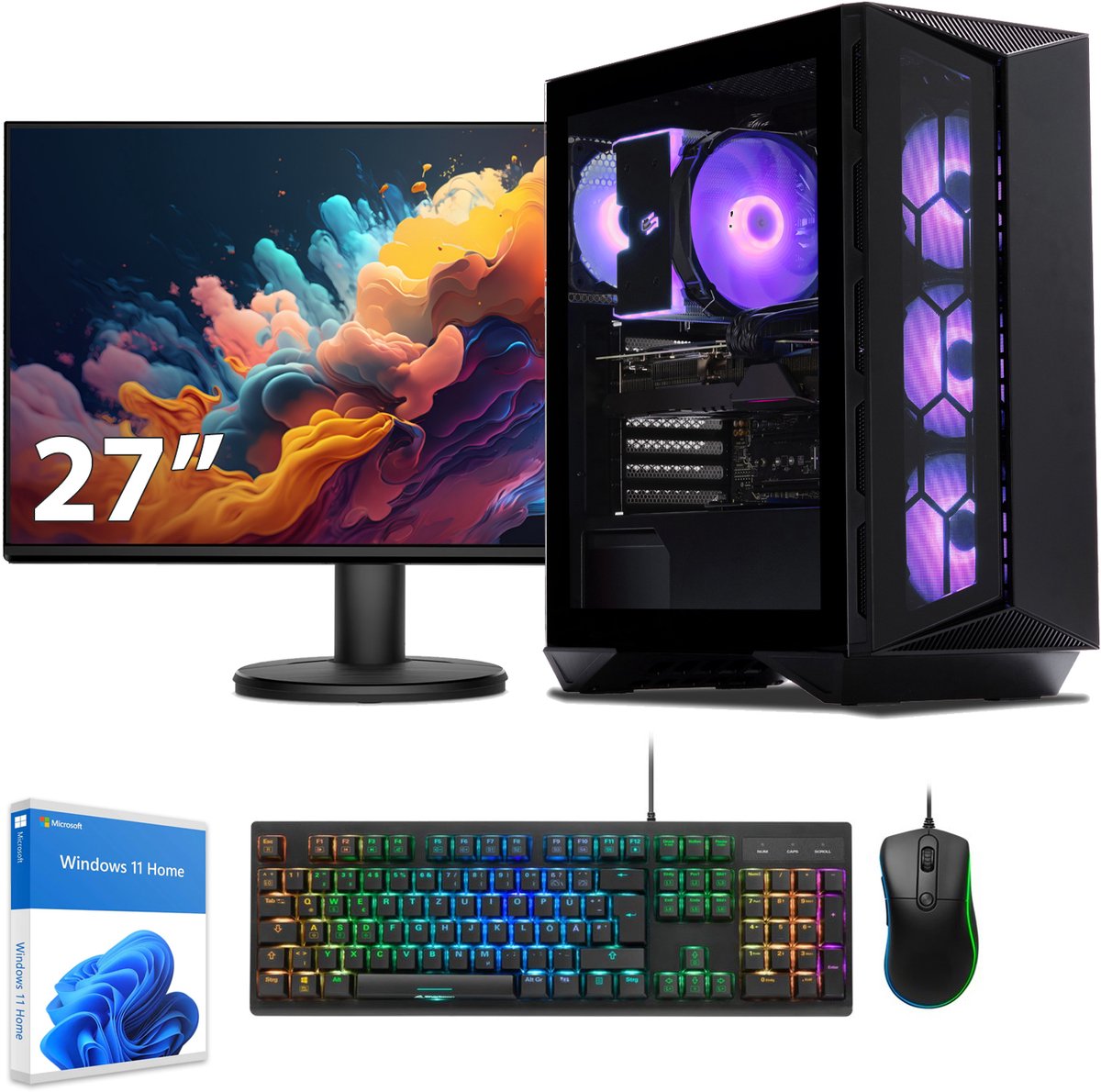Sedatech Pakket Advanced Gaming PC ATX Compact • AMD Ryzen 7 9800X3D • Geforce RTX4060Ti • 32Gb DDR5 • 2Tb SSD M.2 • WiFi, USB C • BT • Windows 11 • Desktop computer • Monitor 27''