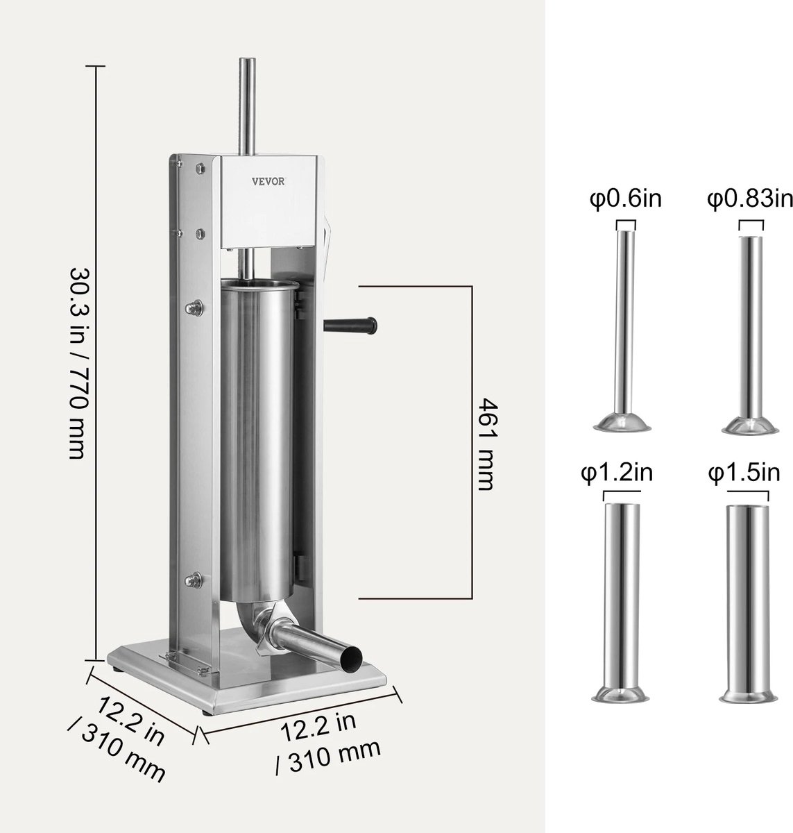 Worstenvuller - Worstenmaker - Handmatige Verticale Worstmaker - Inclusief 5 Vulbuizen - Worstmachine - Professionele 7L RVS Worstenvuller