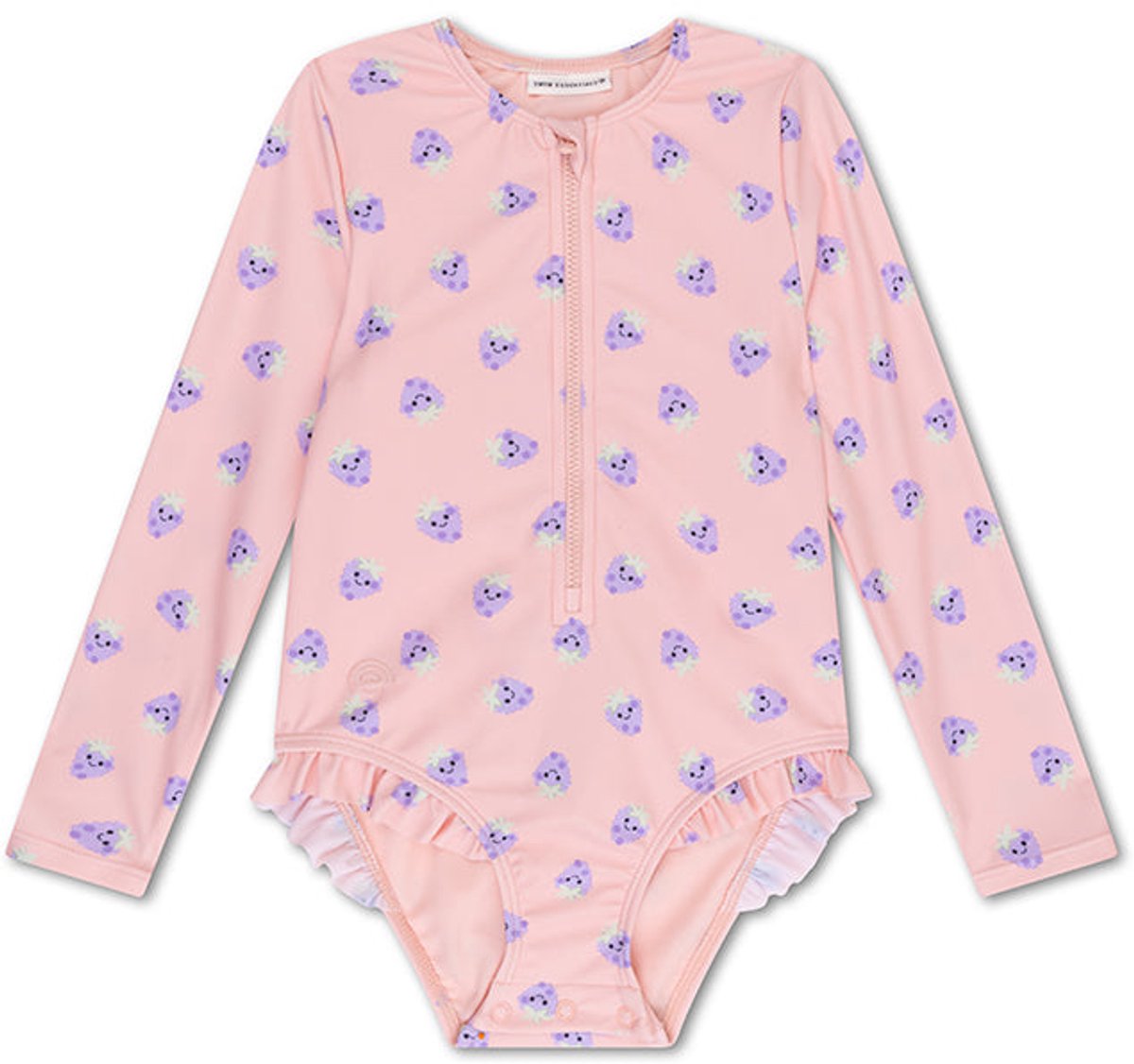 Swim Essentials | Beige/Paars Fruit Meisjes UV Badpak met lange mouwen – Maat 122/128