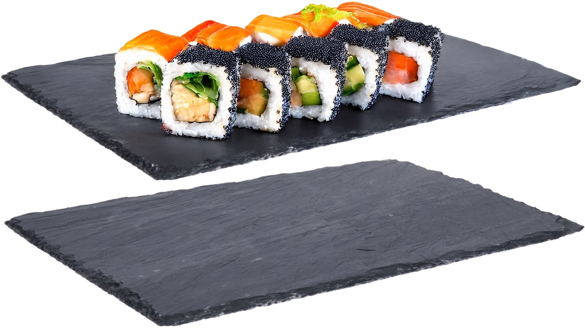 Set van 2x stuks leisteen serveerplank voor voedsel kaas hapjes 30 x 20 cm - Keuken/eettafel artikelen