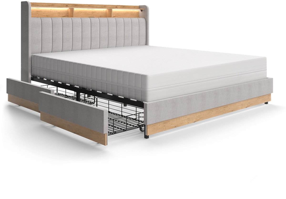 Vitalispa Nura Gestoffeerd bed – 180x200 cm met 4 laden Grijs