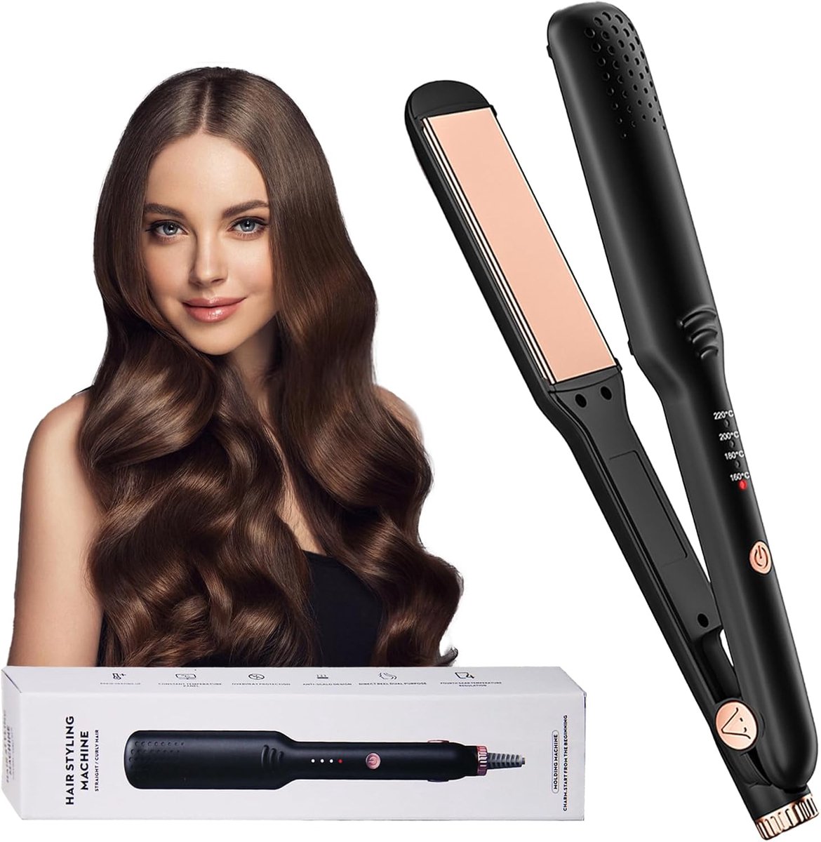 2 in 1 Stijltang voor Krullen en Steil Haar - Mini Reisformaat met 4 Temperatuurniveaus, Professionele Keramische Styling Tool