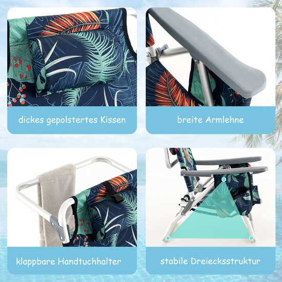 COSTWAY Strandstoelen en tafelset, inklapbare campingstoelen met verstelbare rugleuning, hoofdsteun, zijzakken, ijszakken, schouderbanden en armleuningen, lichte klapstoelen van Costway — afbeelding 4