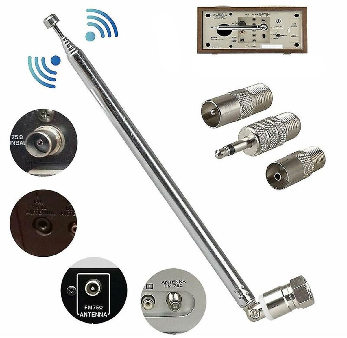VooGenzek 7-Sectie Telescopische DAB Radio Antenne, FM Antenne Binnenantenne 75 Ohm, F-type