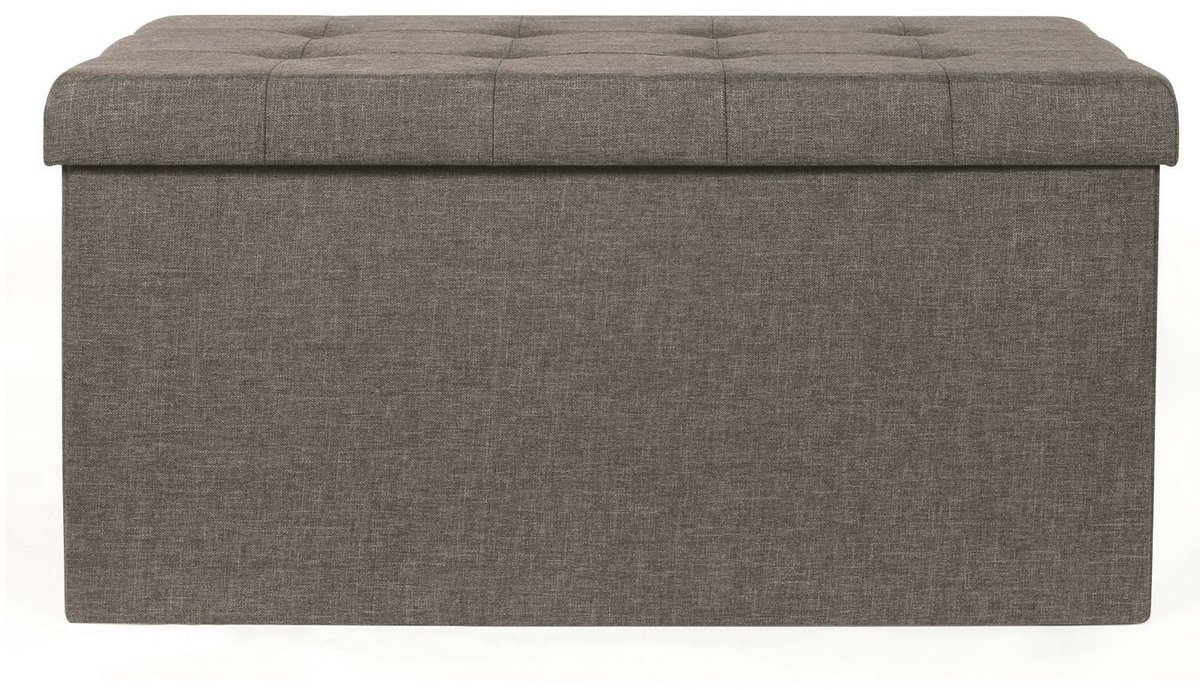 Home Deco - Poef/hocker Chique - opvouwbaar - stof - opbergbox - donkergrijs - polyester/mdf - 76 x 38 cm