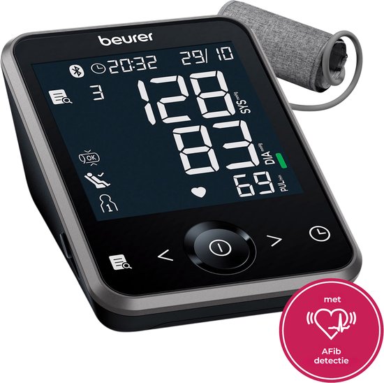 Beurer BM 64 bloeddrukmeter bovenarm - Smart - AFIB Detectie - Inflatie Technologie - Unieke rustindicator - 3-Voudige Meting - Manchet 22-42 cm - 5 jaar garantie